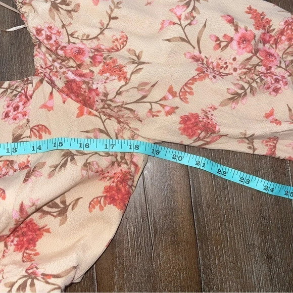 Coquette Boho Cottagecore Dress Cut Out Pink Floral  Dress Puff Sleeves L - Picture 5 of 14